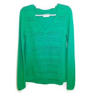 Hollister Women‎ Sweater S Crochet Knit Long Sleeve Green Preppy Festival Boho